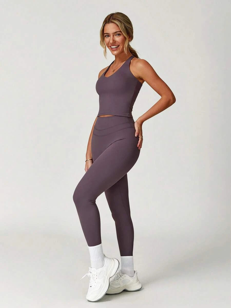 MASKERT "2-Piece Set"Women's Vest Yoga Tight Pants Set, High Stretch Running Sports Set, Comfortable And Skin Friendly