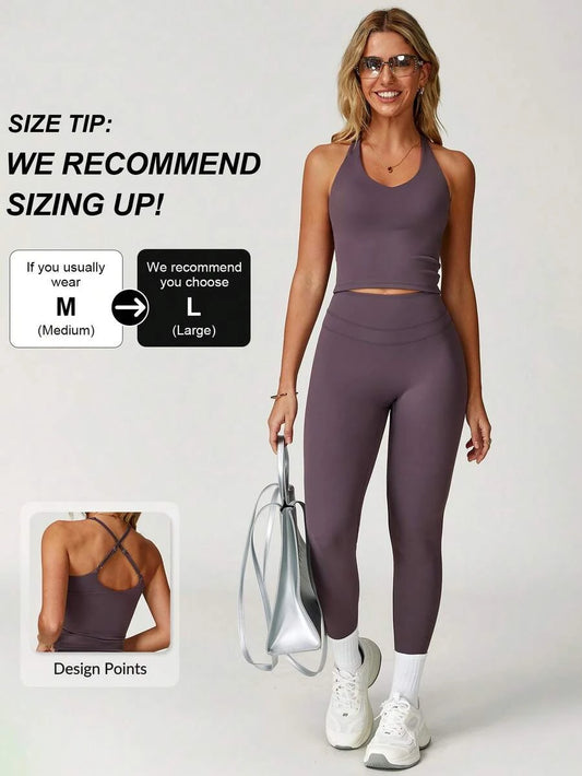 MASKERT "2-Piece Set"Women's Vest Yoga Tight Pants Set, High Stretch Running Sports Set, Comfortable And Skin Friendly