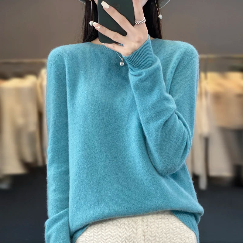 New Cashmere Sweater for Women in Autumn and Winter 100% Merino Wool Fashion O-neck Warm Pullover Top