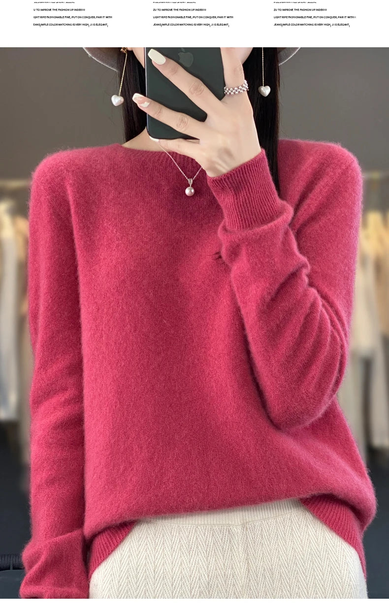New Cashmere Sweater for Women in Autumn and Winter 100% Merino Wool Fashion O-neck Warm Pullover Top
