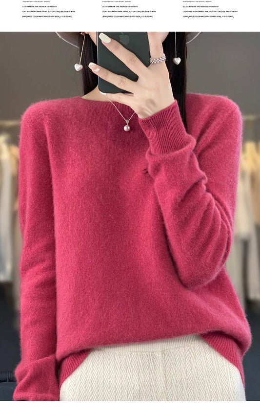 New Cashmere Sweater for Women in Autumn and Winter 100% Merino Wool Fashion O-neck Warm Pullover Top