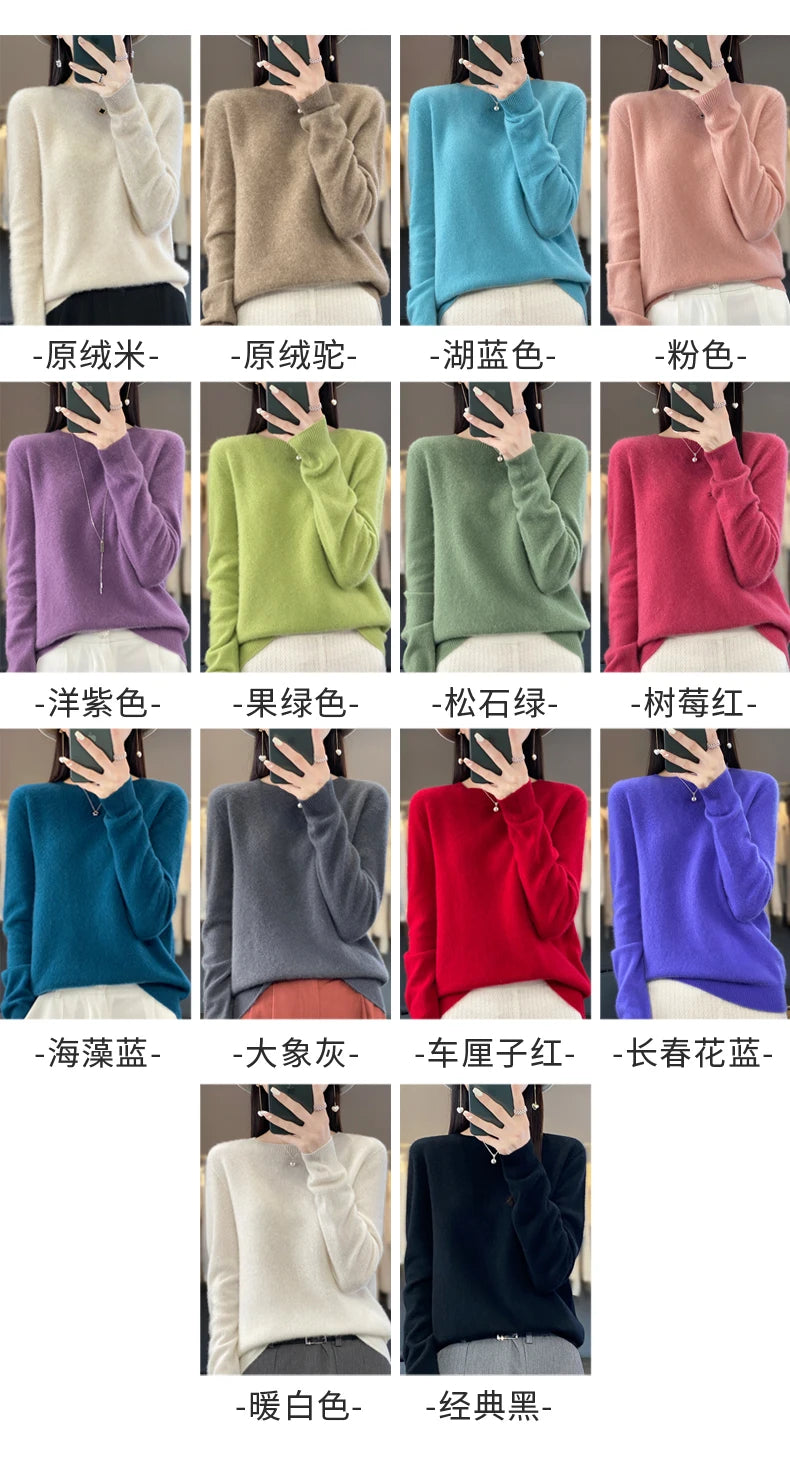 New Cashmere Sweater for Women in Autumn and Winter 100% Merino Wool Fashion O-neck Warm Pullover Top